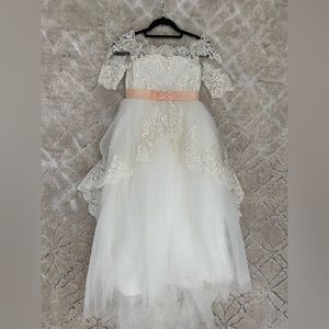 Beautiful Flower Girl White Lace Sequin High-low Dress